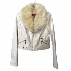 Guess Faux Fur Collar White Croc Print Jacket